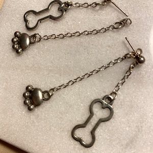 Paw and Bone Dangle Earrings
